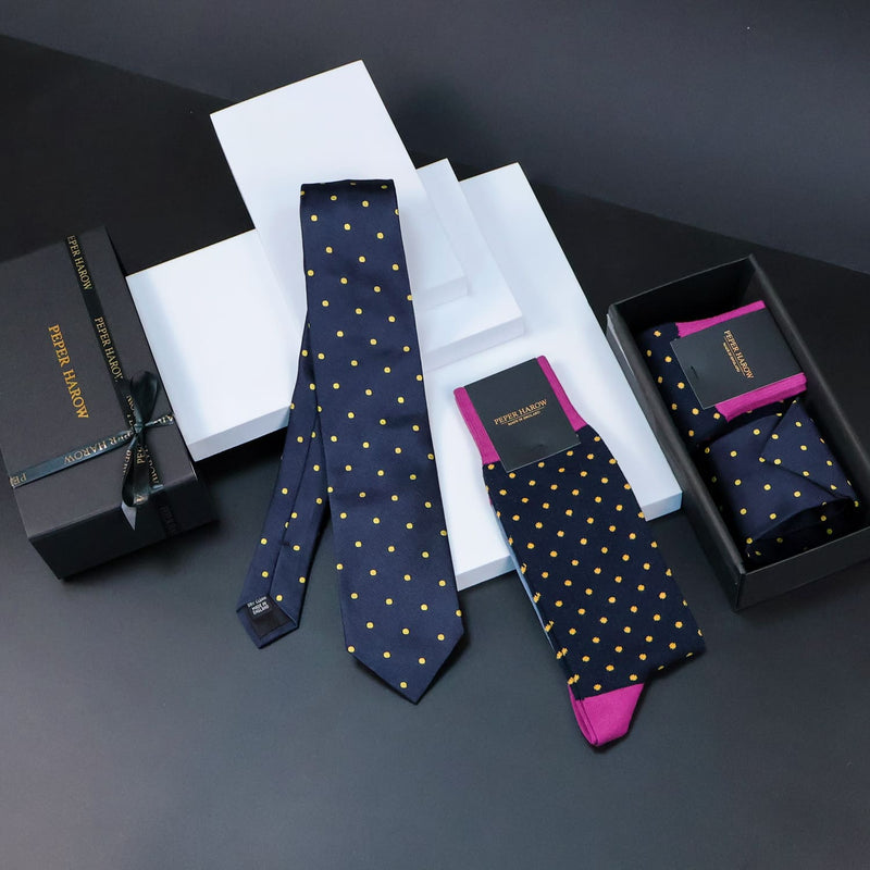 Midnight Pin Polka Tie & Socks Men's Gift Box