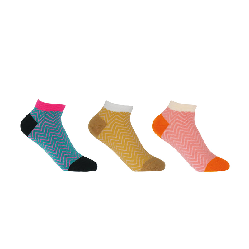 Zigzag Women's Trainer Socks Bundle -Teal, Yellow & Pink