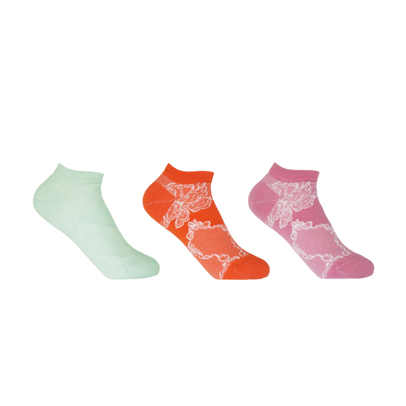 Delicate Women's Trainer Socks Bundle - Celeste, Orange & Pink