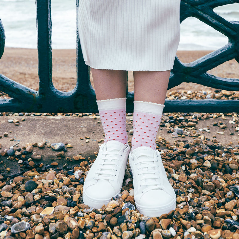 Peper Harow pink Pin Polka women's luxury organic cotton socks