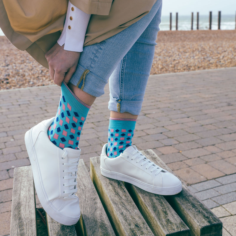 Peper Harow teal Diamonds ladies luxury socks