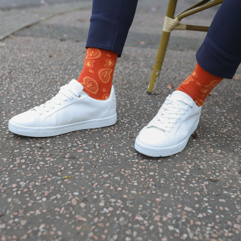 Peper Harow burnt orange Paisley men's luxury socks