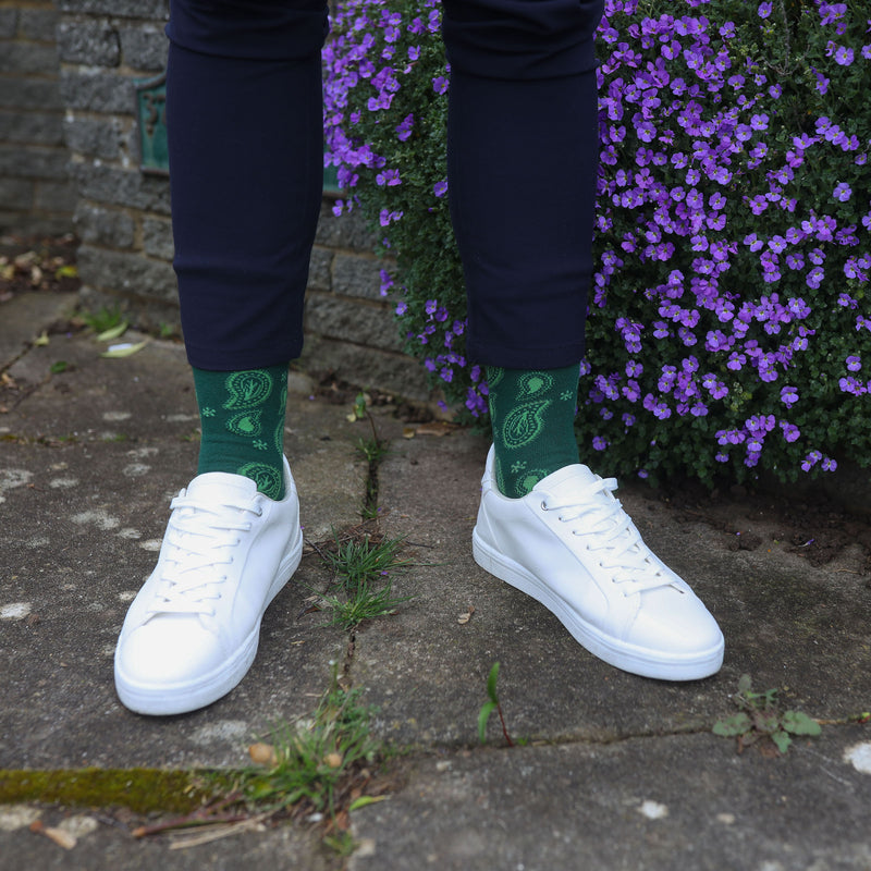 Peper Harow green Paisley men's luxury socks