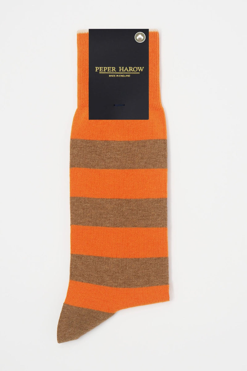 Orange equilibrium men's luxury socks by Peper Harow in packaging