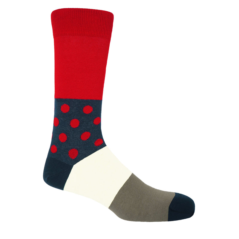 Peper Harow scarlet Mayfair men's egyptian cotton luxury socks woth red polka dots