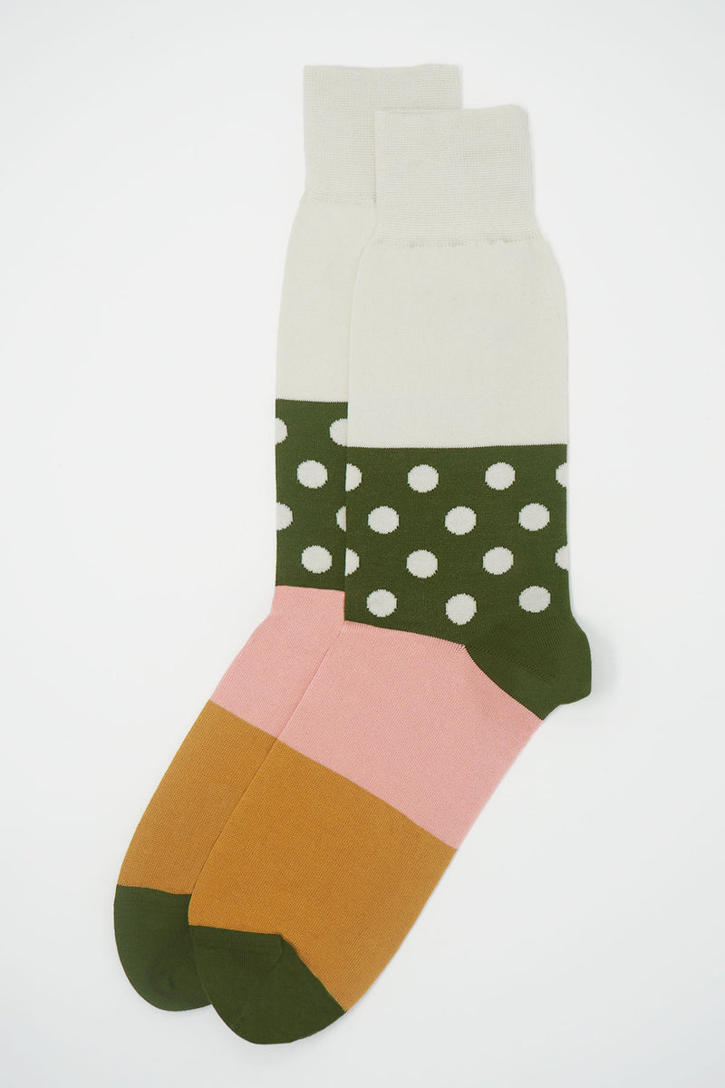 Peper Harow cream Mayfair men's egyptian cotton luxury socks with cream polka dots