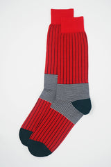 Peper Harow Scarlet oxford stripe egyptian cotton luxury socks for men featuring coal black stripes
