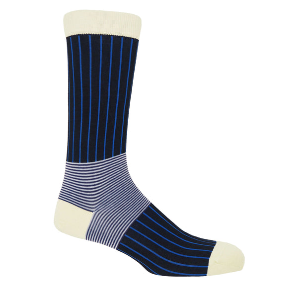 Peper Harow black Oxford stripe men's luxury egyptian cotton socks with vivid blue stripes 