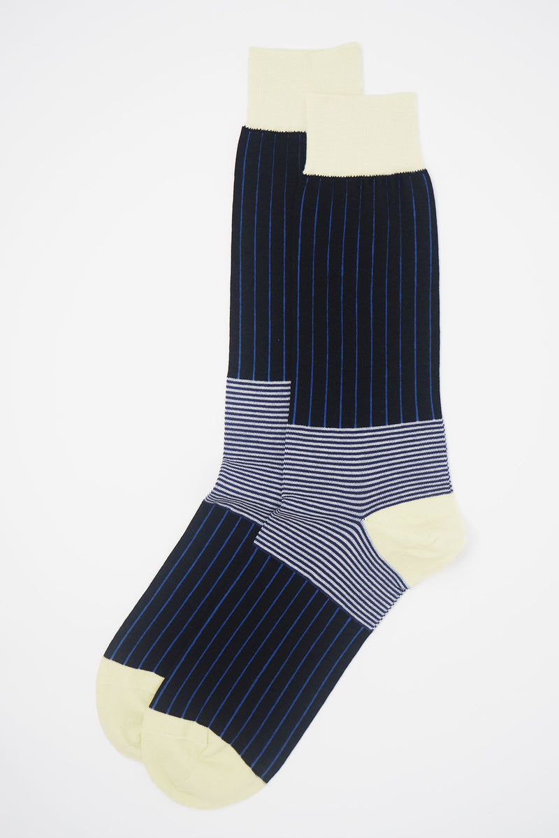 Peper Harow black Oxford stripe men's luxury egyptian cotton socks with vivid blue stripes 