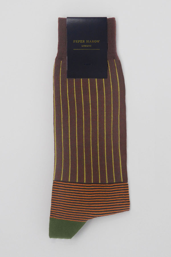 Oxford Stripe Men's Socks - Brown
