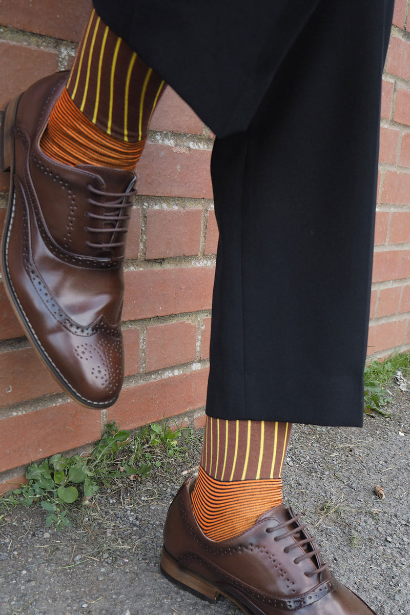 Oxford Stripe Men's Socks - Brown Peper Harow Oxford Stripe Men's Socks - Brown Peper Harow