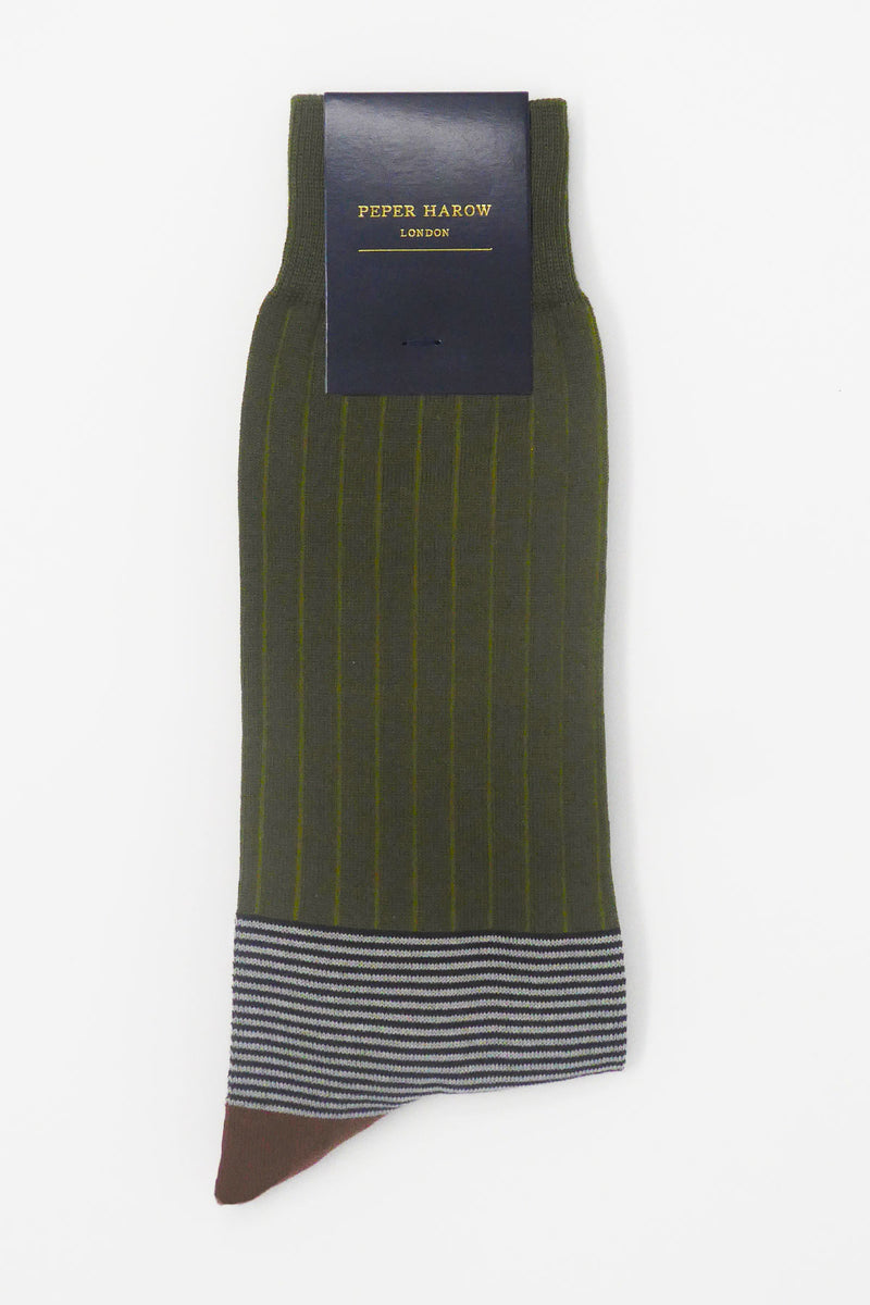 Oxford Stripe Sage luxury men's socks