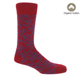 Pandemonium red men's luxury socks by Peper Harow, featuring a quirky purple pattern and purple toe and heel.