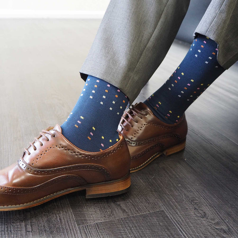 Navy Square Polka Luxury Men's Socks