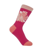 Wild Flower Rose Luxury Ladies Socks Featuring blush coloured cuff, a pink heel and toe and a peach and pink flower on the ankle