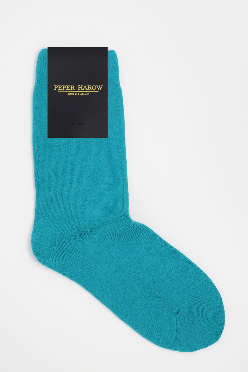 Peper Harow men's bright aqua Plain luxury bed socks in packaging
