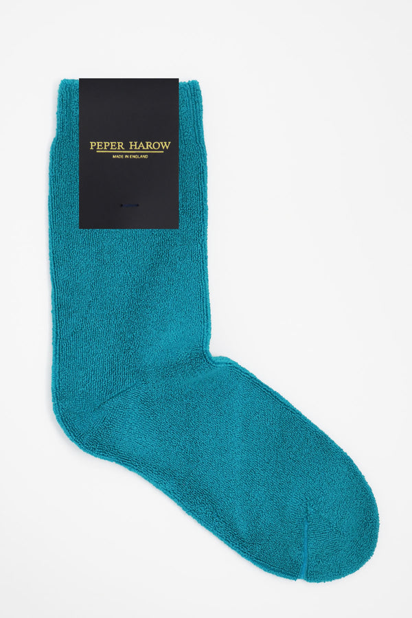 Ribbed Cuff Men's Bed Socks - Aqua