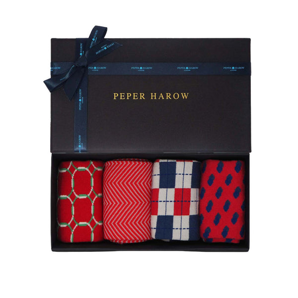 The Peper Harow flaming men's gift box with 4 pairs of luxury Peper Harow socks 
