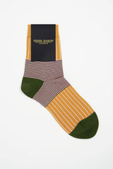 Peper Harow mustard Oxford Stripe luxury socks in packaging