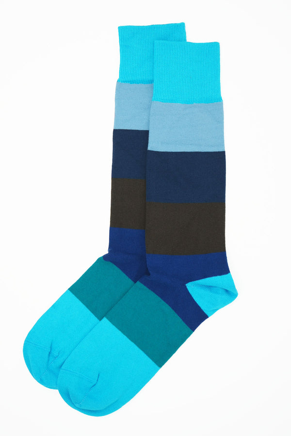 Two pairs of Peper Harow aqua Block Stripe men's luxury socks