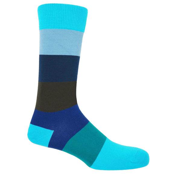 Peper Harow aqua Block Stripe men's luxury socks