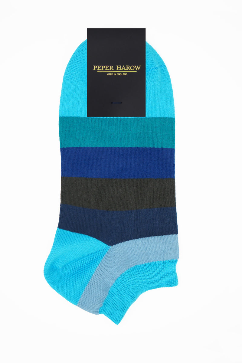 Block Stripe Men's Trainer Socks - Aqua