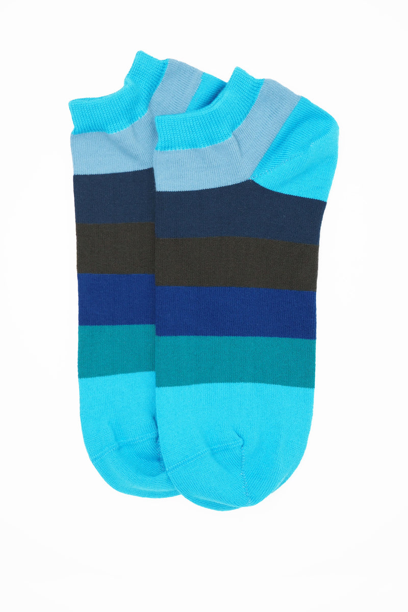 Block Stripe Men's Trainer Socks - Aqua