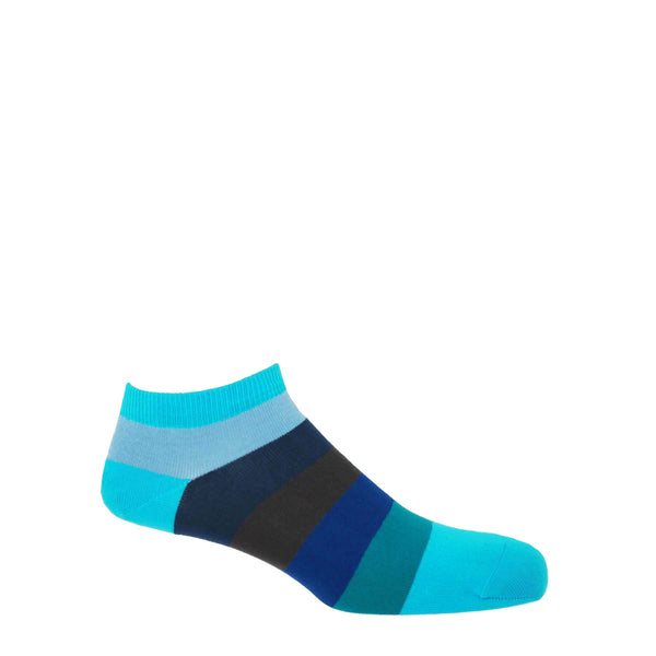 Block Stripe Men's Trainer Socks - Aqua