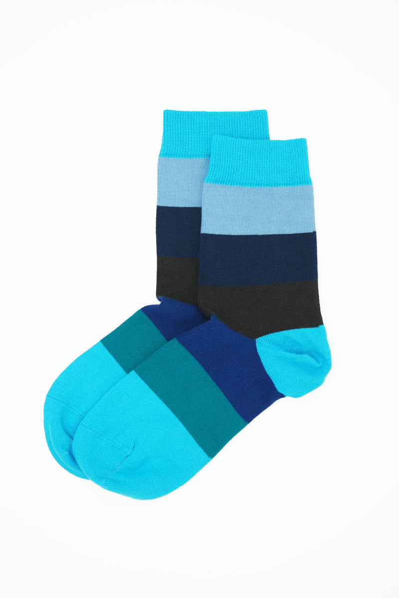 Peper Harow aqua Block Stripe women's luxury socks topshot