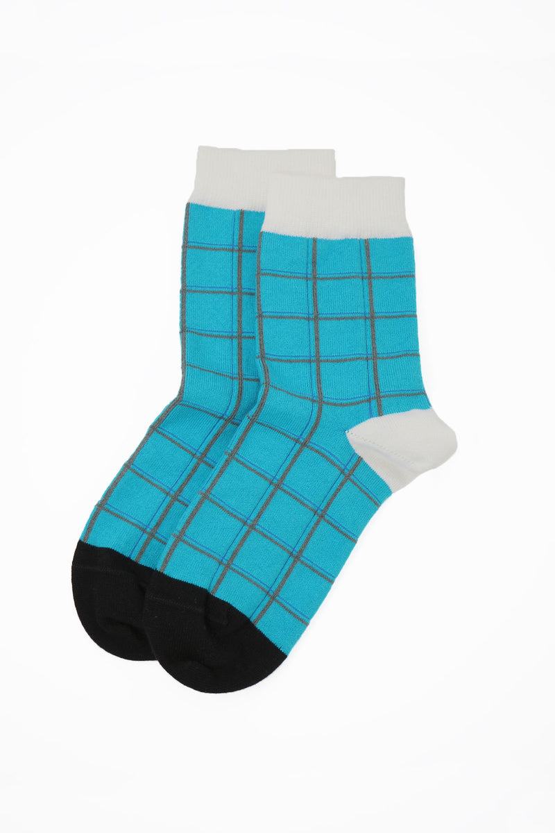 Peper Harow aqua Grid women's luxury socks topshot