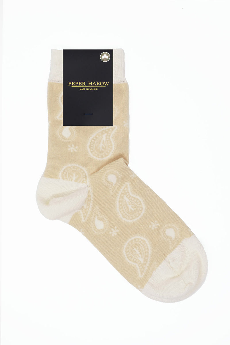 Peper Harow beige Paisley ladies luxury socks in packaging
