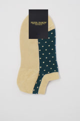 Navy blue and beige women's organic cotton Polka trainer socks by Peper Harow in packaging