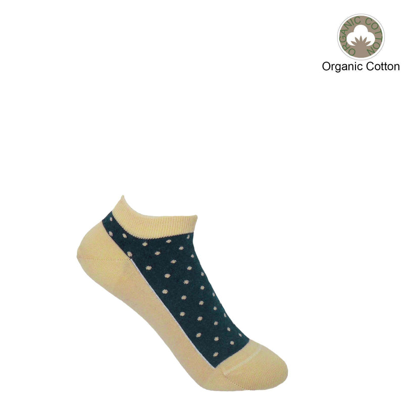 Navy blue and beige women's organic cotton Polka trainer socks by Peper Harow