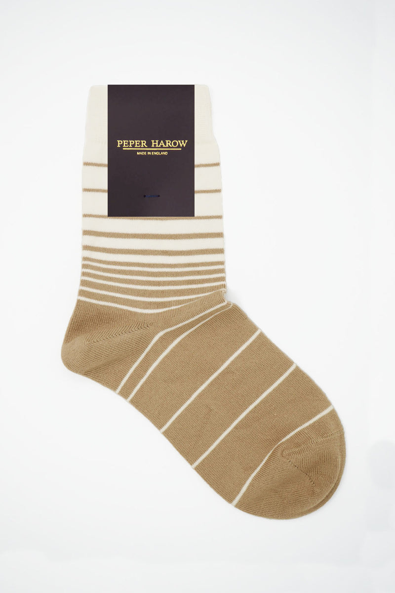 Peper Harow beige Retro Stripe women's luxury socks in packaging