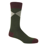 Peper Harow green Big Diamond luxury men's socks featuring a solid and striped diamonds coalescing at their points