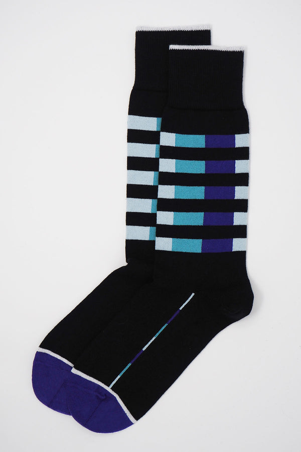 two Black Quad Stripe men's luxury socks by Peper Harow side by side