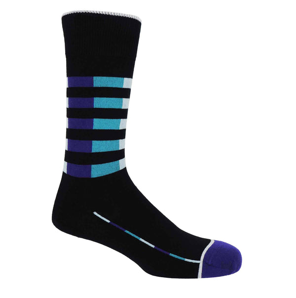 Black Quad Stripe men's luxury socks by Peper Harow