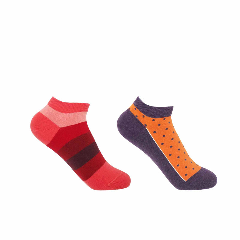 Block Stripe & Polka Organic Women's Trainer Socks Bundle - Fire & Berry