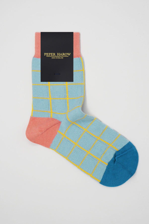 Peper Harow blue Grid women's luxury socks rider