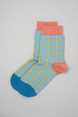 Peper Harow blue Grid women's luxury socks topshot