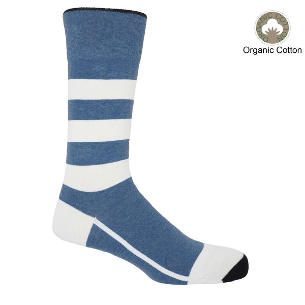 Blue Equilibrium men's striped luxury organic cotton socks by Peper Harow