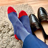 Man wearing blue Lux Taylor men's luxury socks