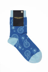 Peper Harow blue Paisley ladies luxury socks in packaging