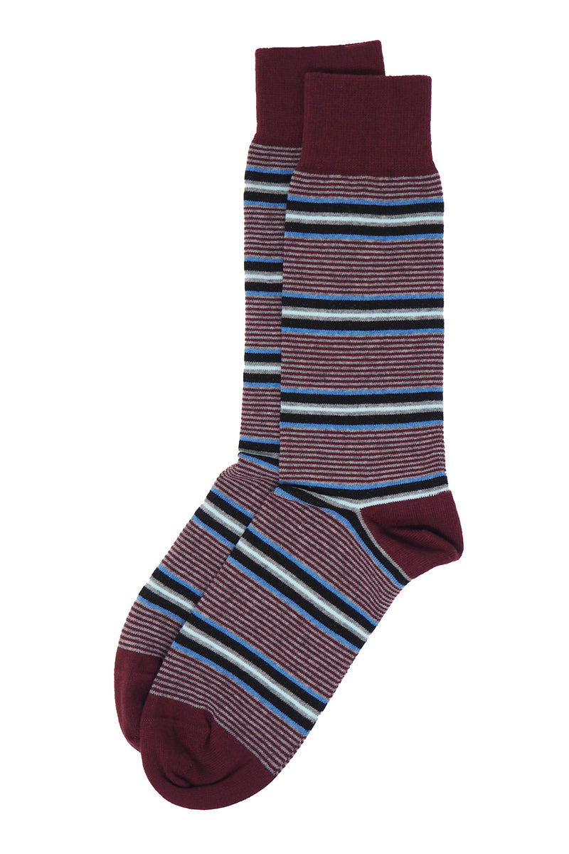 Peper Harow burgundy Multistripe men's luxury socks topshot