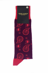 Peper Harow burgundy Paisley men's luxury socks in packaging