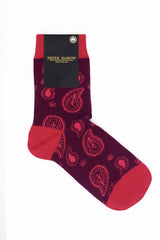Peper Harow burgundy Paisley ladies luxury socks in packaging