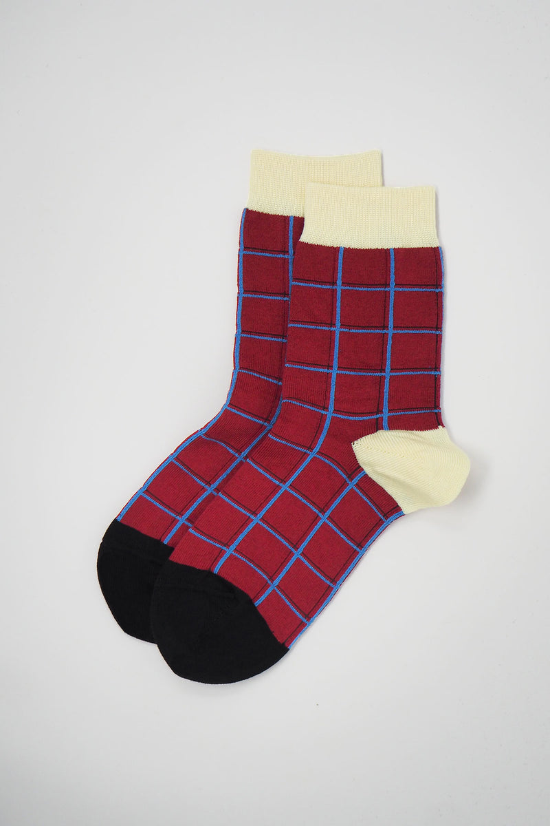 Peper Harow burgundy Grid women's luxury socks topshot