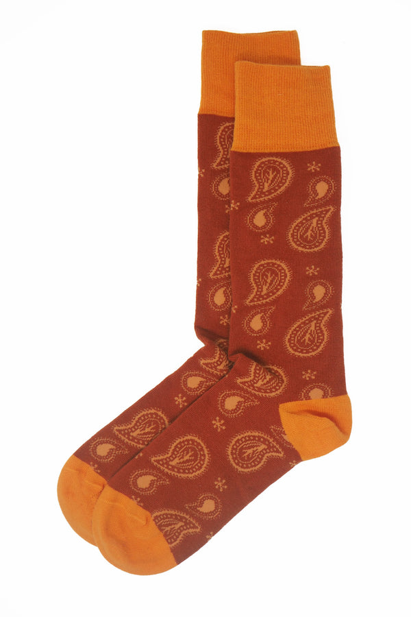 Two pairs of Peper Harow burnt orange Paisley men's luxury socks