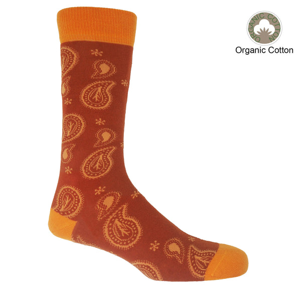 Peper Harow burnt orange Paisley men's luxury socks