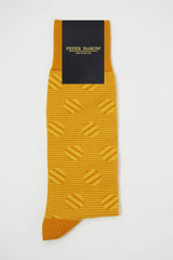 Peper Harow butterscotch polka stripe men's socks in packaging